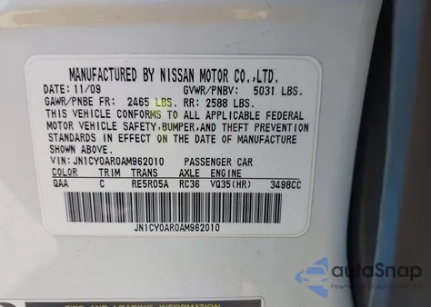 2010 Infiniti M35X z USA, uszkodzony, nr VIN JN1CY0AR0AM962010